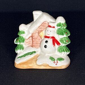 Christmas Snowman Mini Decorative Ceramic Figurine Cabin Trees House Enesco 3"